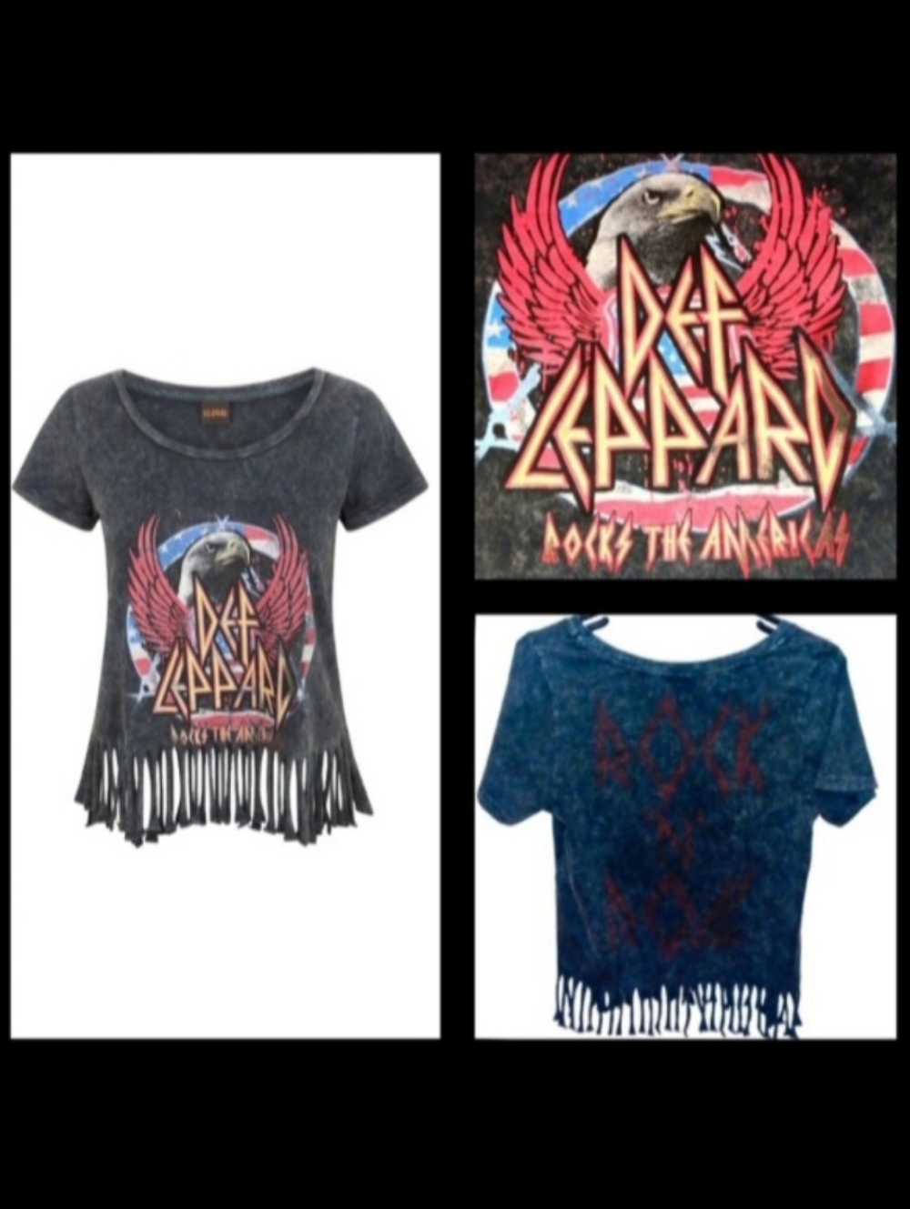 Def Leppard Rocks the Americas Graphic Black Fringe T-shirt | EUC